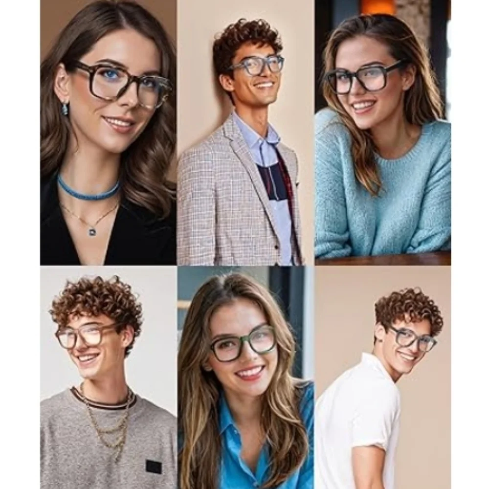 Oversized Square Blue Light Blocking Glasses Computer Blue Frame Eyewear - Picture 4 of 9